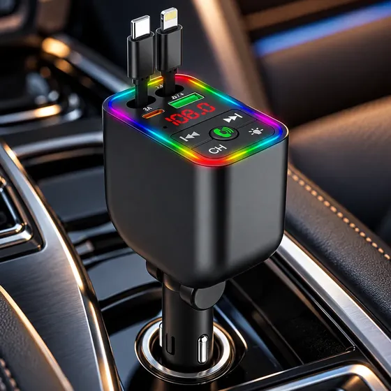 Cargador Auto Fetuzz 66w Carga Rápida Cables Retráctiles Rgb