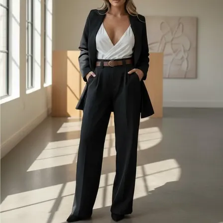 Conjunto Sastrero Blazer Y Pantalón Crep Elegancia Y Estilo Negro M