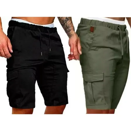 Pack X2 Bermudas Cargo Elastizado Cargo Hombre Rfs Negro_verde 48