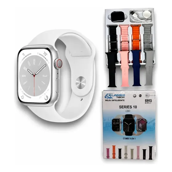 Reloj Smartwatch Big S10 Con 8 Mallas Silicona 45mm