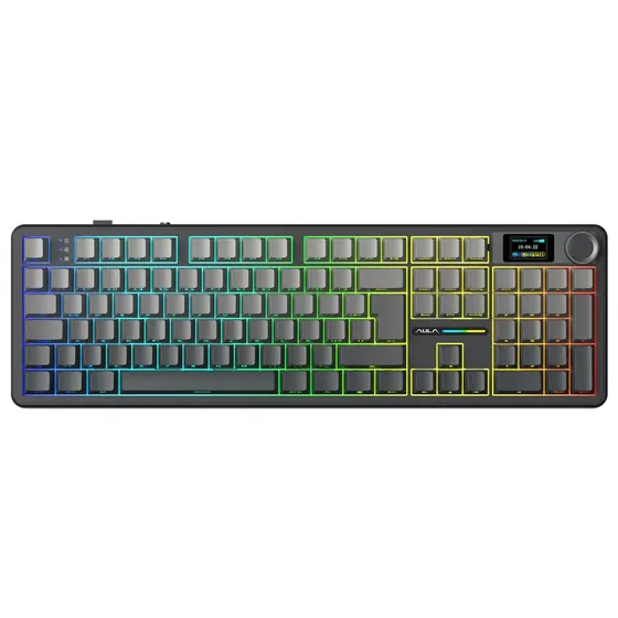 Teclado Mecanico Wireless Aula F108 Pro Trimodo Rgb Negro Gradiente Gasket Español