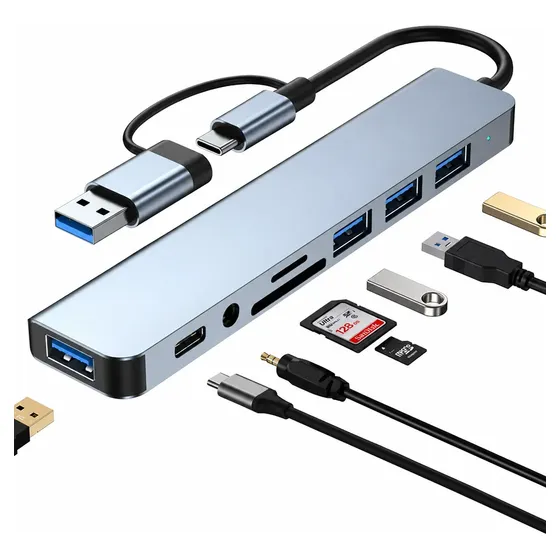 Adaptador Hub 8 En 1 Color Gris 100mbps Gris