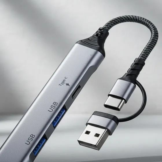 Hub Usb Adaptador 4 Puertos Con Ficha Usb-c Y Usb-a