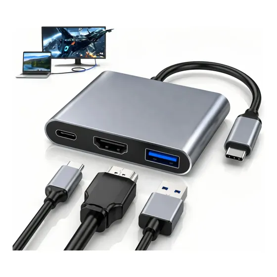 Hub Usb C 3 En 1 Adaptador A Hdmi 4k Gris Oscuro