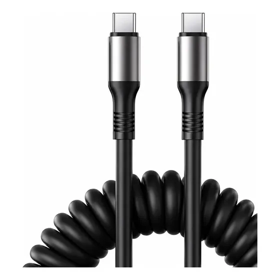 Cable Usb C A Usb C Espiral Retráctil Carga Rápida Negro