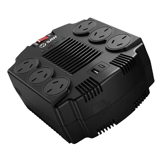 Estabilizador De Tensión Automático 1000w 6 Tomas + Usb Baw Negro