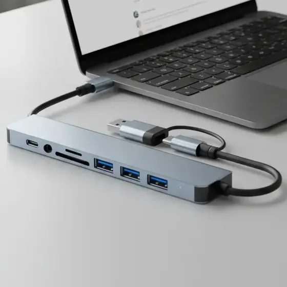 Adaptador 8 En 1 Hub Usb Y Tipo C Sd Audio Tf Compu Laptop