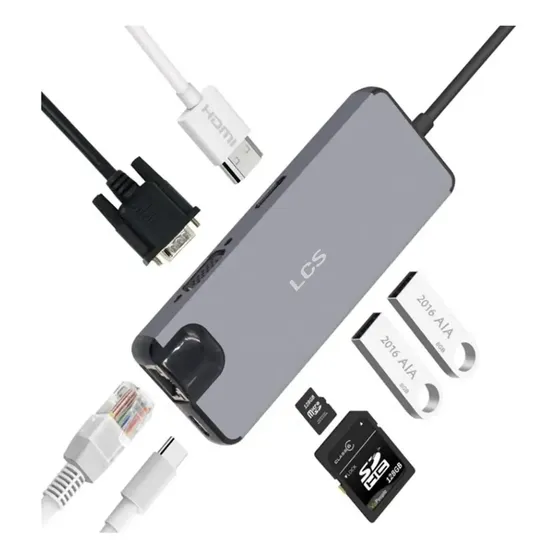 Hub Adaptador 8 En 1 Usb C 3.0 Hdmi 4k Vga Rj45 Sd Tf Pd Lcs
