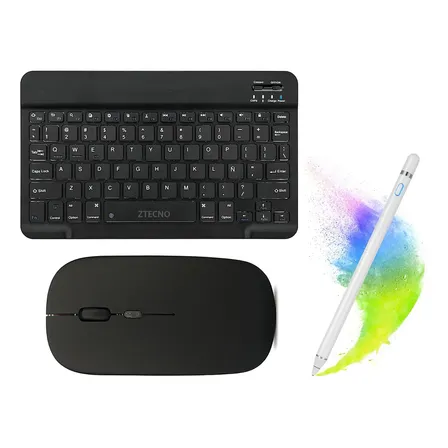 Combo Teclado Mouse Lapiz Optico Bluetooth Celular Tablet Negro