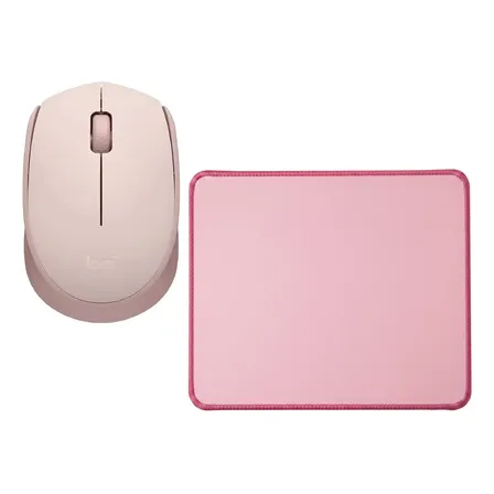 Combo Mouse Logitech + Pad Inalambrico Usb Kit Oficina M170 Rosa