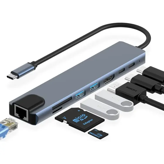 Adaptador Hub Usb Alni An-hub02 Gris 9 Puertos 3.0/3.1 C