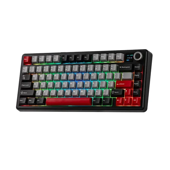 Teclado Gamer Aula F75 Max Wireless Trimodo Sw Reaper Rgb Gris Rojo Negro Con Pantalla Personalizable