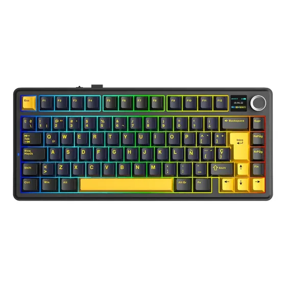 Teclado Gamer Mecánico Aula F75 Max Wireless Trimodo Sw Reaper Español Rgb Negro Azul Naranja Con Pantalla Personalizable