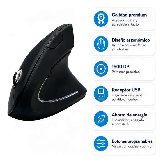 Mouse Vertical Ergonómico Para Pc Notebook 1600 Dpi Usb