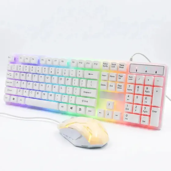 Kit Gamer Teclado Mouse Con Cable Luz Led Rgb Retroiluminado Blanco Usb Pc Notebook Teclas Flotantes Gaming Combo Optico Windows Mac Numerico Juego Oficina Multimedia Ergonomico Set