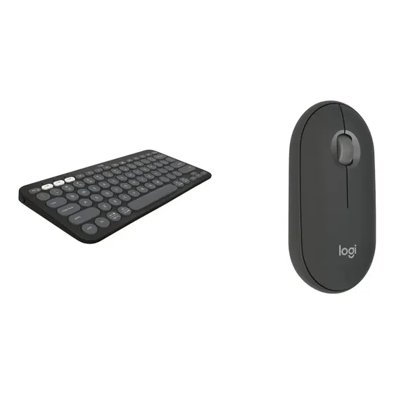Kit Logitech: Teclado Pebble K380s Qwerty Español Grafito + Mouse Inalámbrico Pebble 2 M350 Negro
