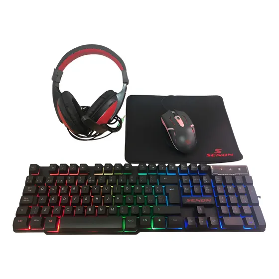 Combo Kit Gamer Teclado, Mouse, Auricular Y Pad Senon Moon