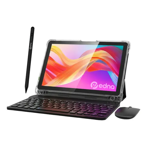 Tablet Edna Studio Pro 10 Pulgadas | 4gb Ram 128gb Almacenamiento Procesador Octa-core, Android 16 | Incluye Teclado Y Mouse Inalámbrico, Funda Con Tapa Flexible, Film Protector y Edna Pencil Negra