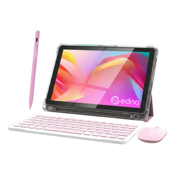 Tablet Edna Studio Pro 10 Pulgadas | 4gb Ram 128gb Almacenamiento Procesador Octa-core, Android 16 | Incluye Teclado Y Mouse Inalámbrico, Funda Con Tapa Flexible, Film Protector y Edna Pencil Rosa