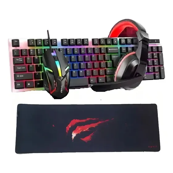 Combo Gaming Havit Teclado Mouse Mousepad Auriculares Luces