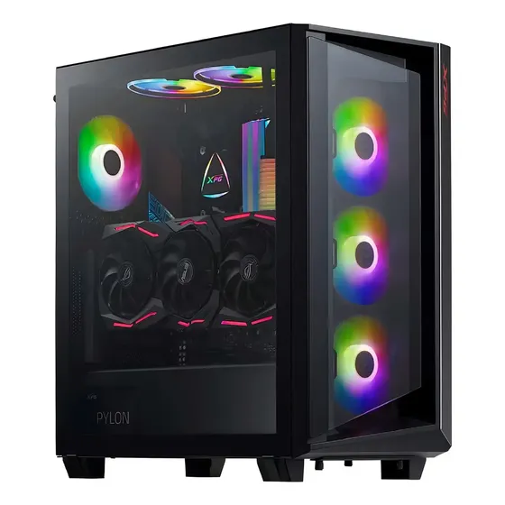 Gabinete Gamer Adata XPG Lateral Transparente Vidrio x3 Fan Ventiladores Color Negro