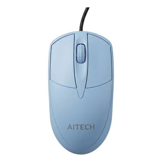 Mouse Optico USB AI-27 Cable Azul Alambrico Sensor Ergonomico Computadora Notebook PC Escritorio Oficina Hogar Aitech Raton Click Preciso Compatible Windows Mac Liviano Comodo Estudio