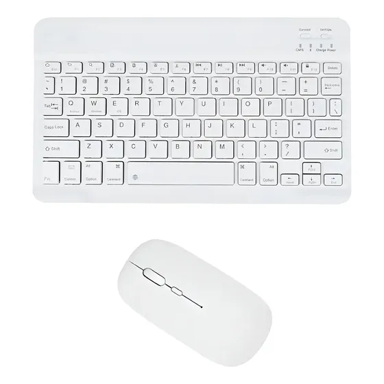 Teclado Y Mouse Bluetooth Inalámbrico Tablet Pc Recargable Blanco
