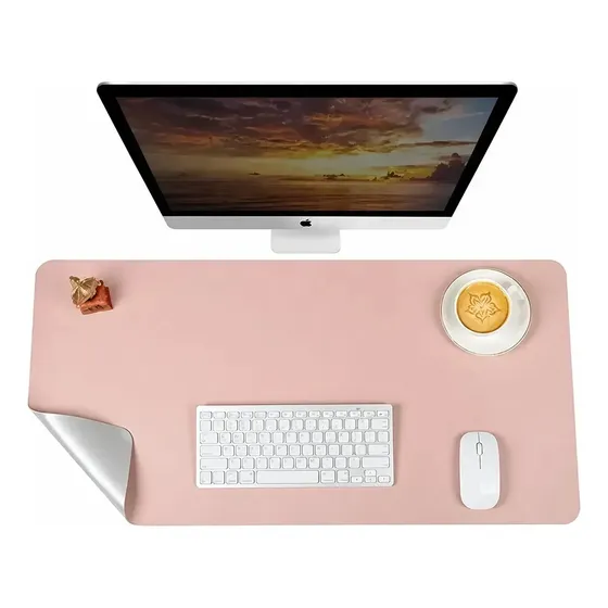 Pad Grande Xl 70x35cm Gamer Oficina Mouse Y Teclado Color Rosa Pastel Reversible Plateado Alfombrilla Escritorio Protector Cubre Mesa Impermeable Ideal Setup Minimalista