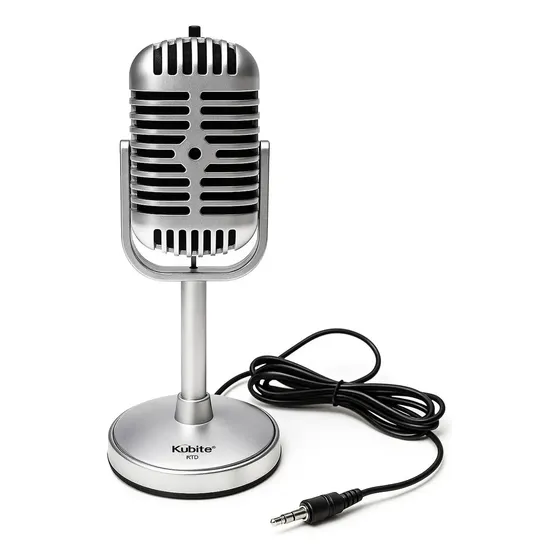 Micrófono Kubite K19 Omnidireccional Retro 3.5mm Plateado para PC