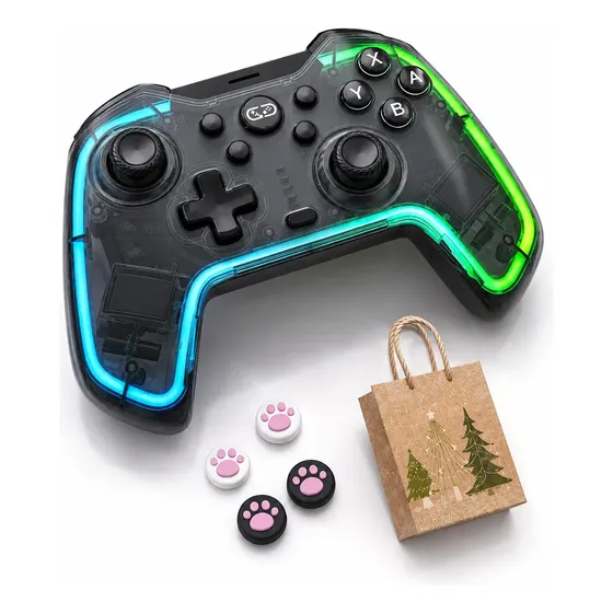 Joystick Inalámbrico Gamer Con Luces Rgb Para Pc Y Switch Negro