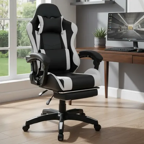Silla De Escritorio Gamer Homeworld Giratoria Ergonómica Reclinable Con Apoya Pies Color Blanco