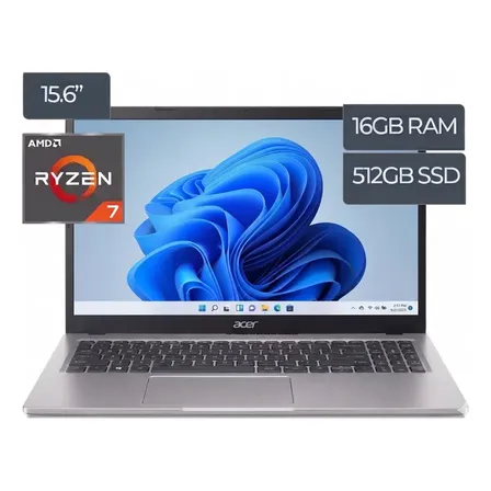 Notebook Acer Aspire Go 15 Ryzen 7 16gb Ram 512gb Ssd Nvme Pantalla 15.6 Full Hd Wifi 6 Windows 11 Plateado