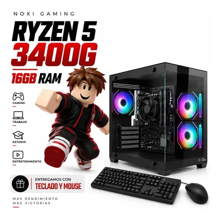 Pc Gamer Amd Ryzen 5 3400g | 16gb Ram | 480gb Ssd | Teclado y Mouse | Wifi | Gabinete Argb | Pc Armada Noxi