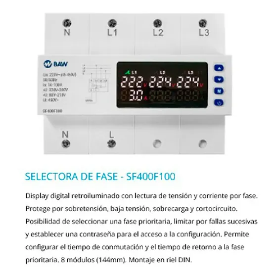 Selector Automatico Fase 100a Baw Display Digital