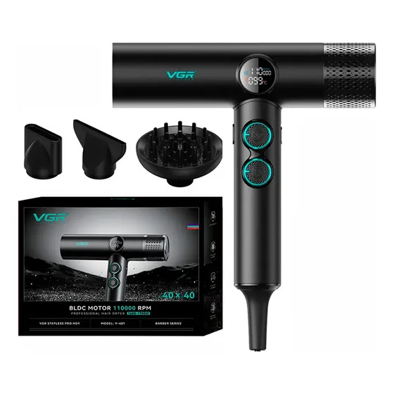 Secador De Pelo Profesional Vgr V-401 110000rpm Frío Calor Color Negro