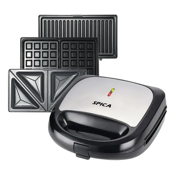 Sandwichera Waflera Grill Spica Sp-1480 3 En 1 Antiadherente Color Negro