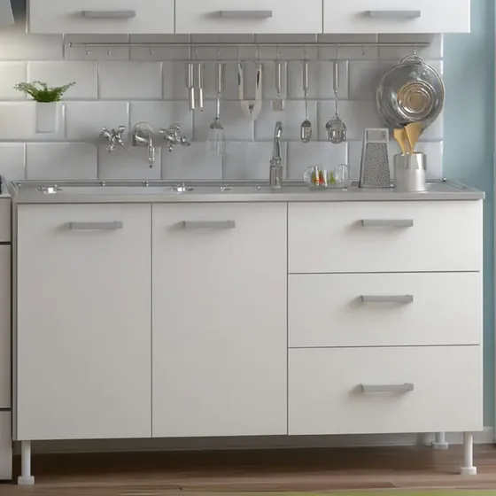 Bajo Mesada Cocina 140 Cm Melamina Blanco Bajomesada 2 Puertas 3 Cajones Linea Classic Tiradores Plasticos CCB140 Dielfe