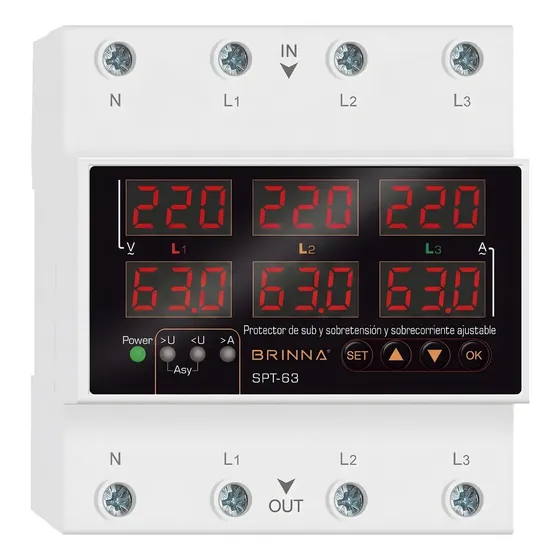 Protector De Tension Trifasico Brinna 63a Voltamperimetro