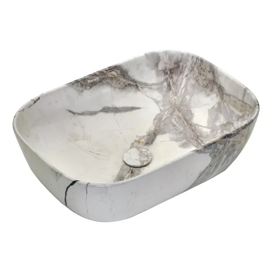 Bacha De Apoyar Marmolada Baño Bch18 Peirano Rectangular 460x320x140 Lavatorio Vanitory De Apoyo Símil Mármol Mate Bano