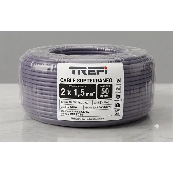 Cable Subterraneo 2x1.5mm De 50mts Cobre Trefi Tipo Sintenax