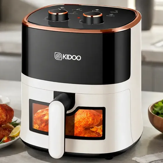 Freidora de Aire Sin Aceite Air Fryer 3,8 Litros 1200w con Timer y Regulador de Potencia Kidoo AIR040 Blanco