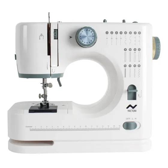 Maquina De Coser 16 Puntadas Doble Aguja Doble Carretel Nictom Mc09 Pedal Luz Color Blanco