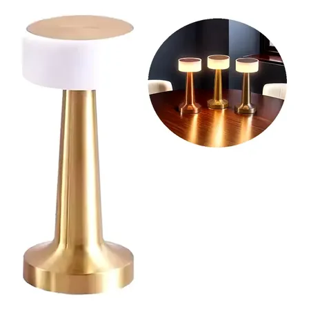 Lampara Velador Led Dl-06a Recargable Usb Touch Dimmerizable Dorado Oscuro Blanco