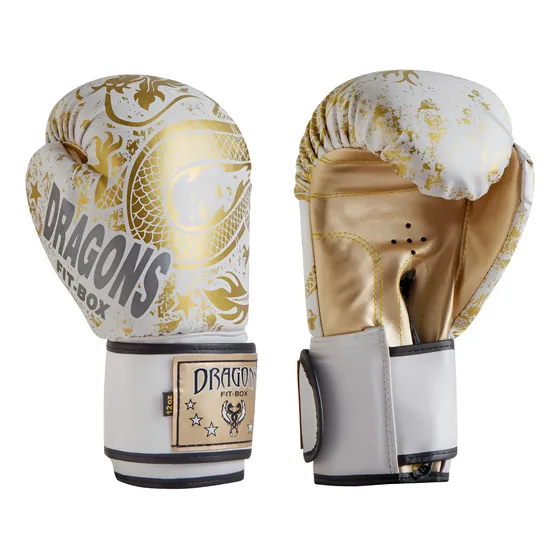 Guantes De Boxeo / Muay Thai / Kick Blanco Dragones Dorados