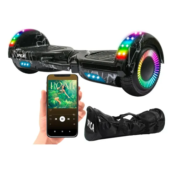 Patineta Scooter Electrica Hoverboard Spica S-80 Luz Rgb Parlante Bluetooth Color Negro