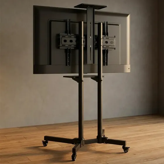 Soporte TV North Level Piso Ruedas Base Movil Porta Pantalla Pedestal Universal 32 A 70 Pulgadas 50 Kg Bandejas Oficina Sala Conferencias Comercio Stand Led Lcd Smart TV Estructura Metalica Ajustable