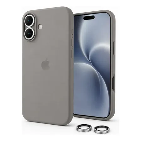 Funda Silicona iPhone 17 Con Protector De Cámara Gris Silicon Protectores De Camara