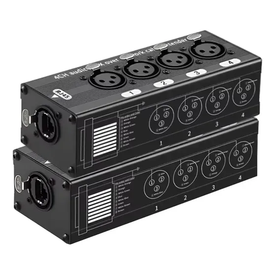 1 Par De Extensores Ethernet Rj45 Cat5/cat6 De Audio Xlr/dmx Negro