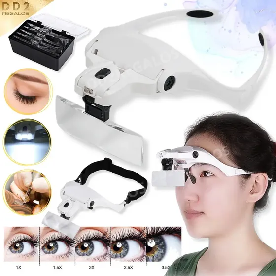 Lupa Vincha Con Luz Led Ajustable Cabeza + Lentes 3.5 X Mano