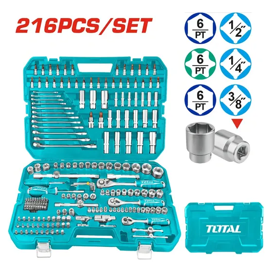 Set de herramientas Total 216 pcs llaves crique y dados thkthp22166